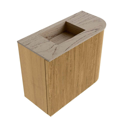 Mondiaz JOYA-DLUX 51.6cm toiletmeubel - ronding rechts kleur Oak - Wastafel FAYE positie Links Zonder kraangat kleur Arena. SW1423900