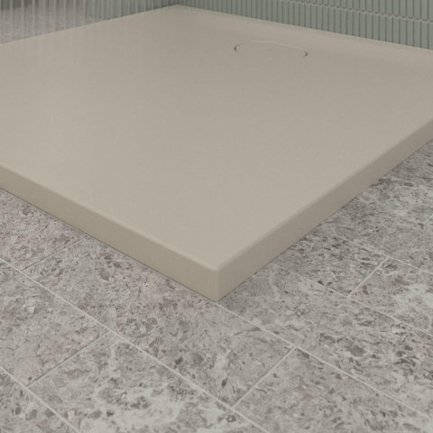 Villeroy & Boch Ecora douchebak - 100x100x3.5cm - afvoer korte zijde - almond (beige) SW1558952