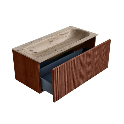 MONDIAZ KURVE-DLUX Meuble de salle de bains 100 cm couleur Ruby avec 1 tiroir et 0 porte. Lavabo BIG MEDIUM Central 1 trou de robinet Arena. SW1431509