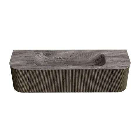 MONDIAZ KURVE-DLUX 160cm badmeubel ronding Links + Rechts kleur Shadow met 1 lade en 2 deuren. Wastafel BIG MEDIUM Midden zonder kraangat Oza. SW1432901