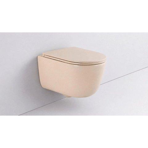 QeramiQ Dely Swirl Ensemble de toilette - réservoir encastré Qeramiq Flush - abattant slim - plaque de commande noire mate en plastique - boutons ronds - beige SW1578360