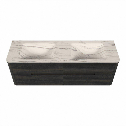 Mondiaz CIRO-DLUX Ensemble de meubles de salle de bains - 150x45x50cm - plan vasque en solid surface Nata - 2 vasques Double - sans trous de robinet - 4 tiroirs - Shadow SW1532591
