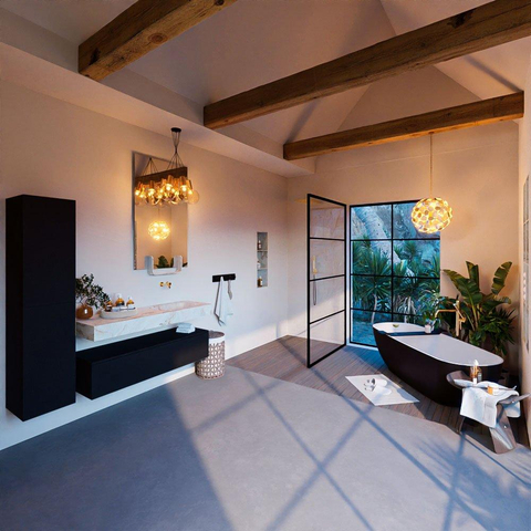 Mondiaz ALAN-DLUX Ensemble de meuble - 130cm - meuble Urban mat - 1 tiroir - Lavabo Cloud Frappe suspendu - vasque Droite - 0 trous de robinet SW804855