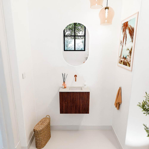 Mondiaz JOYA-DLUX 50cm toiletmeubel - kleur Ruby - Wastafel FAYE positie Rechts Zonder kraangat kleur Ostra. SW1423772