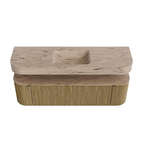 MONDIAZ THOR-DLUX 160cm meuble de salle de bains arrondi gauche + droite couleur Dusk avec 1 tiroir et 2 portes. Vasque suspendue CLOUD Milieu 1 trou de robinet couleur Arena. SW1465141