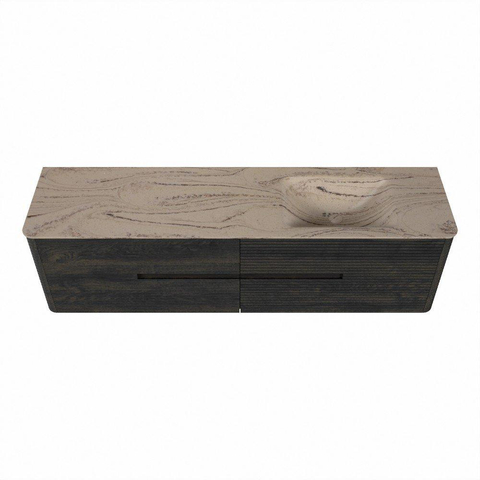Mondiaz CIRO-DLUX Ensemble de meubles de salle de bains - 180x45x50cm - Plan-vasque solid surface Arena - 1 vasque à droite - sans trous de robinet - 4 tiroirs - Shadow SW1532371