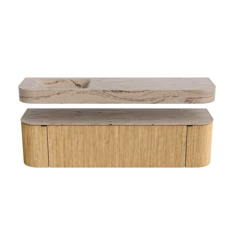 MONDIAZ THOR-DLUX Meuble de salle de bains - 170cm - arrondi gauche + droite - couleur Oak - 1 tiroir et 2 portes - Vasque suspendue CLOUD Gauche sans trou de robinet - couleur Arena SW1465784