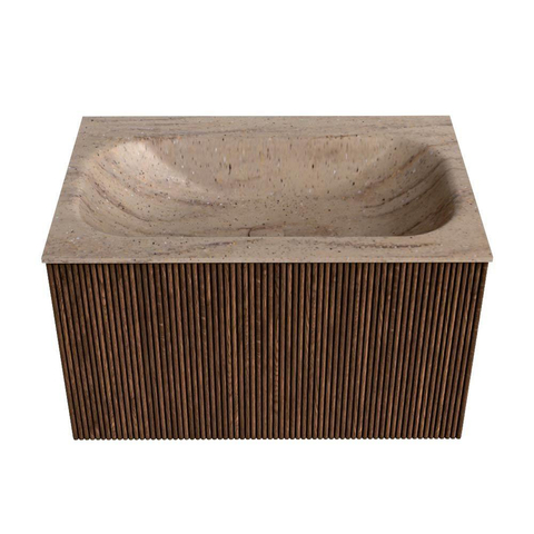 MONDIAZ KURVE-DLUX Meuble de salle de bains 70cm couleur Walnut avec 1 tiroir et 0 porte. Lavabo BIG SMALL Central sans trou de robinet Saba. SW1433158