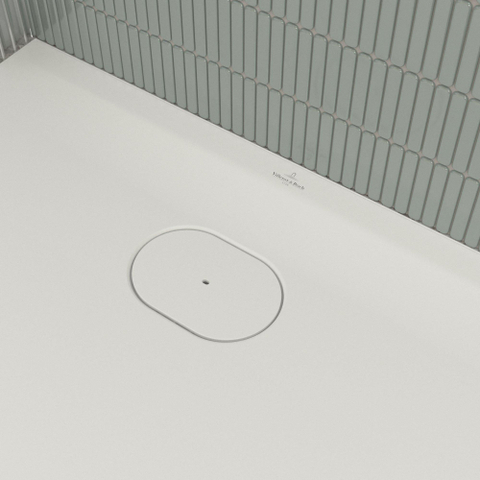 Villeroy & Boch Ecora douchebak - 120x90x3.5cm - afvoer korte zijde - stone white (wit) SW1558892