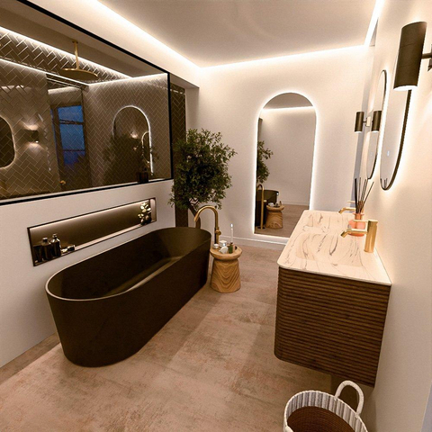 Mondiaz CIRO-DLUX Meuble de salle de bains - 140x45x50cm - Plan vasque solid surface Nata - 2 vasques Double - 2 perçages de robinetterie - 4 tiroirs - Dusk SW1533223