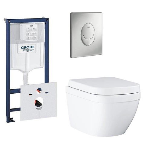 GROHE Euro toiletset compact met spoelrandloos en diepspoel inclusief inbouwreservoir en bedieningspaneel mat chroom SW568392