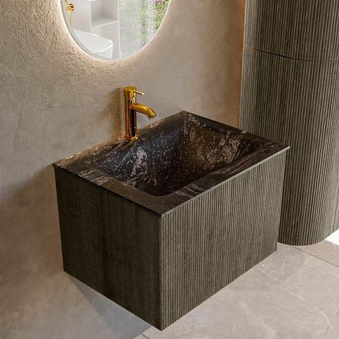 Mondiaz KURVE-DLUX Ensemble de meuble de salle de bains - 60x46x40cm - 1 tiroir - lavabo solid surface - central - 1 trou de robinet - Shadow SW1414632