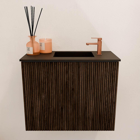 Mondiaz JOYA 50cm meuble de salle de bains - couleur Walnut - Vasque FAYE position Droite 1 trou de robinet couleur Urban. SW1421308