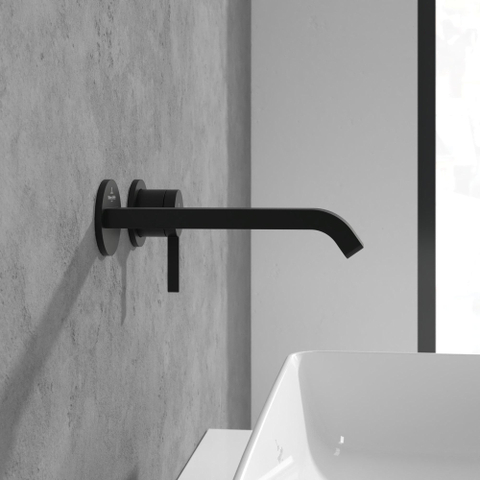 Villeroy & Boch Dawn wastafeluitloop set - zonder pop up afvoergarnituur - wandmontage afbouwdeel - mat zwart SW974341