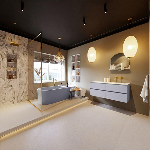 MONDIAZ VICA-DLUX Ensemble meuble de salle de bains - 120cm - meuble bas cale - 4 tiroirs - lavabo encastré cloud à droite - sans trous de robinet - version haute 60cm - glace SW1088366