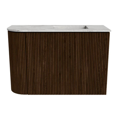 Mondiaz JOYA-DLUX Meuble de salle de bains 61,6cm - arrondi gauche couleur Noyer - Vasque FAYE position Droite 1 trou de robinet couleur Glace SW1422371