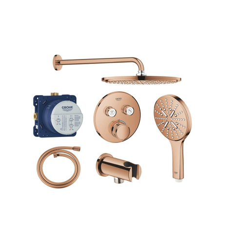 Grohe Grohtherm regendoucheset inbouw - hoofddouche rond - handdouche rond - gebogen wandarm - warm sunset (koper) SW1235164