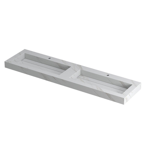 Ink Pitch lavabo - 180x45x9cm - 2 vasques - 2 trous de robinet - calacatta mat (blanc) SW693554