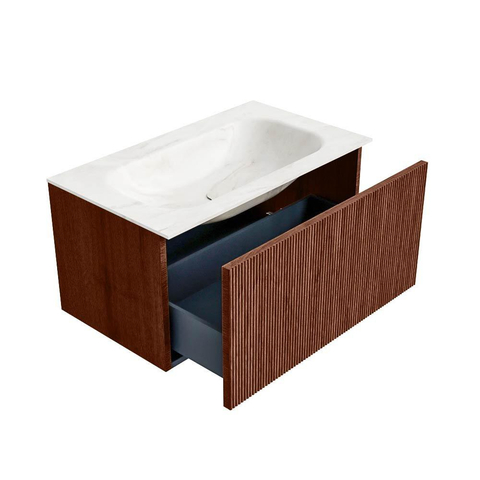 Mondiaz KURVE-DLUX Badkamermeubelset - 80x46x40cm - 1 lade - wastafel solid surface - midden - zonder kraangat - Ruby SW1415841