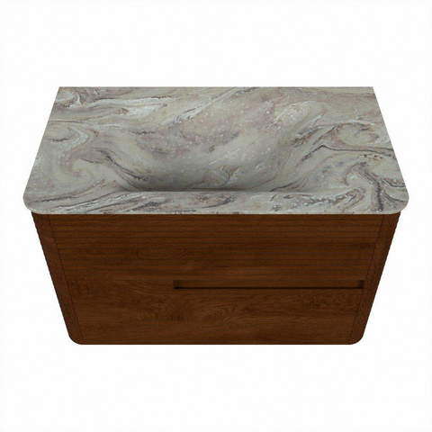 Mondiaz CIRO-DLUX Ensemble de meubles de salle de bains - 80x45x50cm - Plan-vasque Solid surface Glace - 1 vasque au milieu - 1 trou de robinetterie - 2 tiroirs - Ruby SW1531557