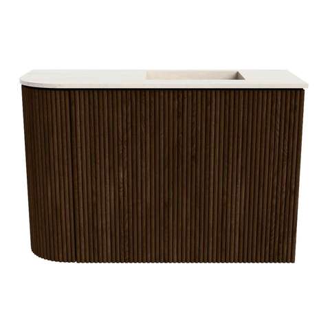 Mondiaz JOYA-DLUX 61.6cm toiletmeubel - ronding links kleur Walnut - Wastafel FAYE positie Rechts 1 kraangat kleur Meli. SW1426243