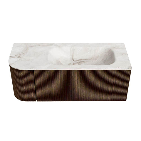 MONDIAZ KURVE-DLUX Meuble de salle de bains 115 cm avec module 25 L couleur Walnut avec 1 tiroir et 1 porte. Vasque BIG SMALL droite 1 trou de robinet couleur Frappe. SW1137415