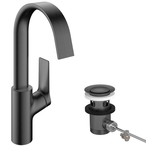 Hansgrohe VIVENIS Wastafelmengkraan - 21cm - eengreeps - draaibare uitloop - trekwaste - zwart chroom SW1387779