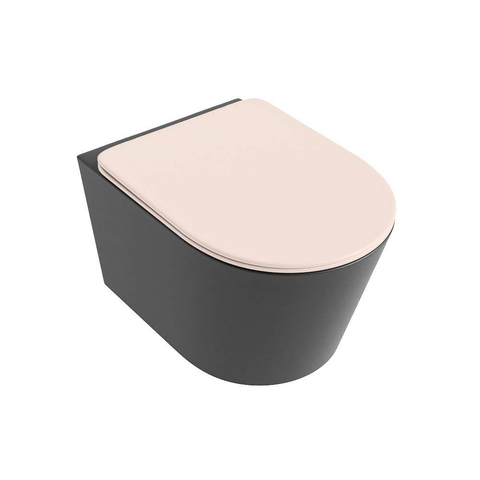Mondiaz LAVIE hangtoilet – spoelrandloos – 36 x 53 cm – met softclose zitting – Dark grey (grijs), zitting Rosee (roze) SW1208684