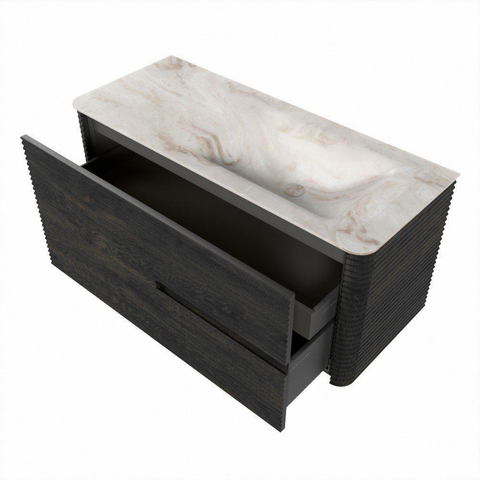 Mondiaz CIRO-DLUX Ensemble de meubles de salle de bains - 110x45x50cm - lavabo solid surface Frappe - 1 vasque à droite - sans trous de robinet - 2 tiroirs - Shadow SW1533798