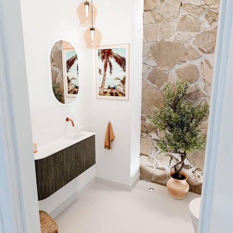 Mondiaz JOYA 91.6cm meuble de toilette - arrondi gauche couleur Shadow - Vasque FAYE position Droite Sans trou de robinet couleur Talc SW1421470