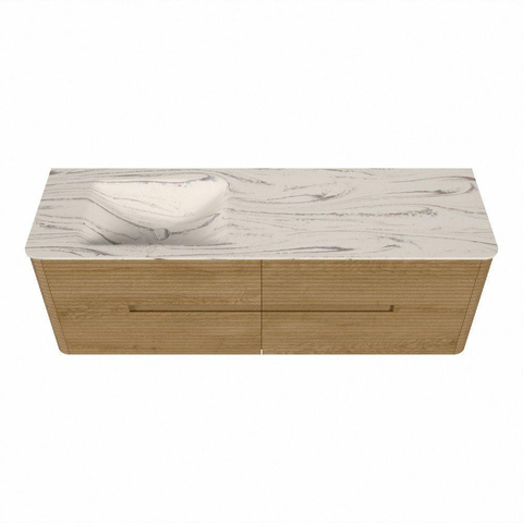 Mondiaz CIRO-DLUX Badkamermeubelset - 150x45x50cm - Solid surface wastafel Nata - 1 wasbak Links - zonder kraangaten - 4 lades - Oak SW1531460