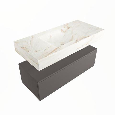 Mondiaz ALAN-DLUX Ensemble de meuble - 100cm - meuble Dark grey mat - 1 tiroir - Lavabo Cloud Frappe suspendu - vasque Centre - 0 trous de robinet SW804884