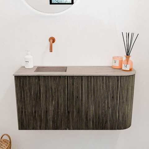 Mondiaz JOYA-DLUX 81.6cm toiletmeubel - ronding rechts kleur Shadow - Wastafel FAYE positie Links Zonder kraangat kleur Saba. SW1425139