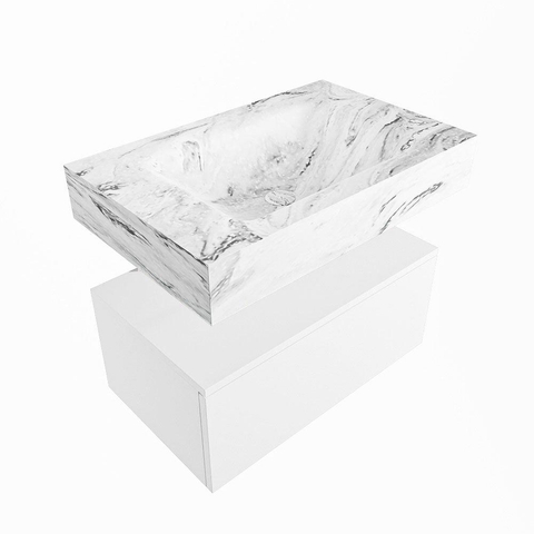 Mondiaz ALAN-DLUX Ensemble de meuble - 70cm - meuble Talc mat - 1 tiroir - Lavabo Cloud Glace suspendu - vasque Centre - 0 trous de robinet SW804798