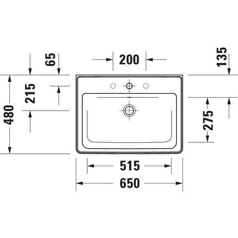 Duravit D-neo Wastafel - met waskom midden - zonder kraangat - met overloop - 65x48cm - met wondergliss - wit SW640401