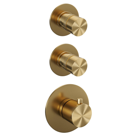 Brauer Gold Edition Ensemble de douche pluie encastré - douche principale 30cm - 3 boutons lisses - bras mural droit - douchette ronde 3 positions - PVD - or brossé SW547701