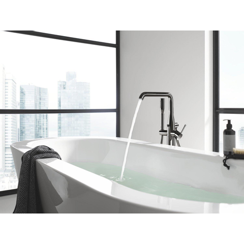 GROHE Essence New Partie de finition pour robinet de bain sur pied avec inverseur et bec rotatif 27.7cm avec douchette et flexible 125cm Hard graphite brillant (anthracite) SW98808