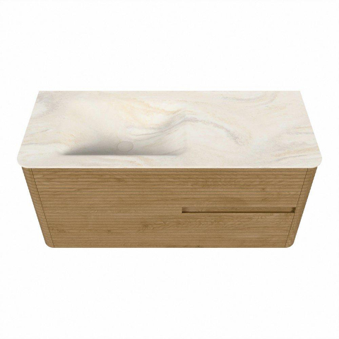 Mondiaz CIRO-DLUX Badkamermeubelset - 110x45x50cm - Solid surface wastafel Ostra - 1 wasbak Links - zonder kraangaten - 2 lades - Oak SW1531102