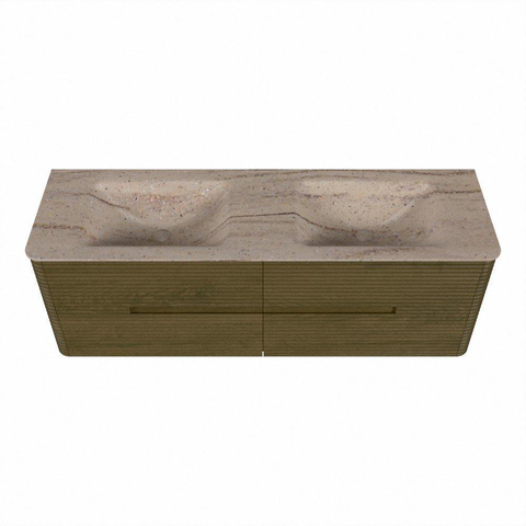 Mondiaz CIRO-DLUX Badkamermeubelset - 150x45x50cm - Solid surface wastafel Saba - 2 wasbak Dubbel - 2 kraangaten - 4 lades - Dusk SW1533350