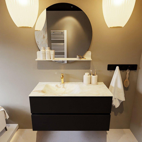 MONDIAZ VICA-DLUX Ensemble meuble de salle de bains - 100cm - meuble bas urban - 2 tiroirs - lavabo encastré cloud gauche - 1 trou de robinet - version haute 60cm - frape SW1088631