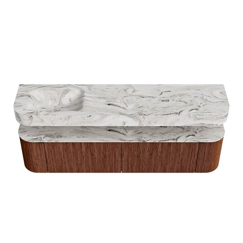 MONDIAZ THOR-DLUX Meuble de salle de bains 190cm arrondi gauche + droite couleur Ruby avec 2 tiroirs et 2 portes. Vasque suspendue CLOUD Gauche 1 trou de robinet couleur Glace. SW1466498