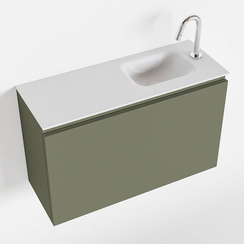 MONDIAZ OLAN Toiletmeubel 80x30x40cm met 1 kraangaten 1 lades army mat Wastafel Lex rechts Solid Surface Wit SW473312