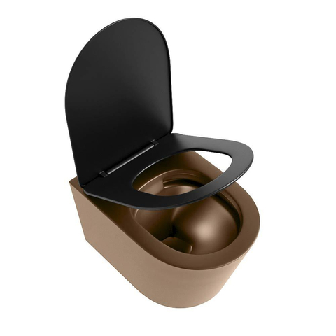 Mondiaz LAVIE hangtoilet – spoelrandloos – 36 x 53 cm – met softclose zitting – Rust (bruin), zitting Urban (zwart) SW1208747