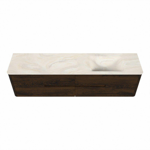 Mondiaz CIRO-DLUX Badkamermeubelset - 190x45x50cm - Solid surface wastafel Ostra - 1 wasbak Rechts - 1 kraangat - 4 lades - Walnut SW1530420