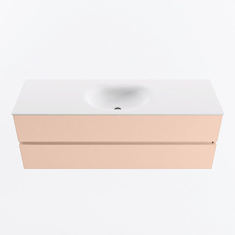 MONDIAZ VICA Badkamermeubelset - 140cm - onderkast rosee- 2 lades - wastafel moon midden - 1 kraangat - 60cm hoge versie - talc SW1080345