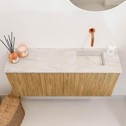 Mondiaz JOYA-DLUX 90cm meuble de toilette - couleur Oak - Vasque FAYE position Droite Sans trou de robinet couleur Ostra. SW1422205