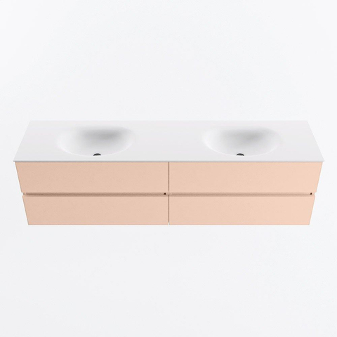 MONDIAZ Vica Ensemble meuble de salle de bains - 180cm - meuble bas rosee - 4 tiroirs - lavabo moon double - 2 trous de robinet - version haute 60cm - talc SW1080422