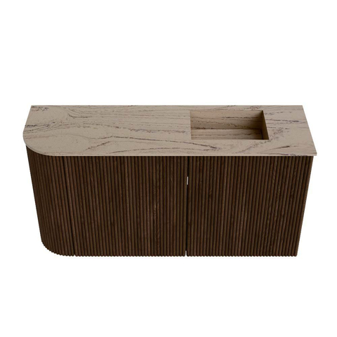 Mondiaz JOYA-DLUX 81.6cm toiletmeubel - ronding links kleur Walnut - Wastafel FAYE positie Rechts Zonder kraangat kleur Arena. SW1424362