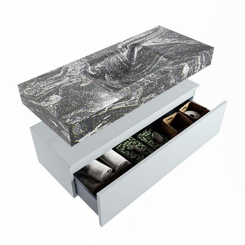 Mondiaz ALAN-DLUX Ensemble de meuble - 110cm - meuble Clay mat - 1 tiroir - Lavabo Cloud Lava suspendu - vasque Centre - 1 trou de robinet SW808770