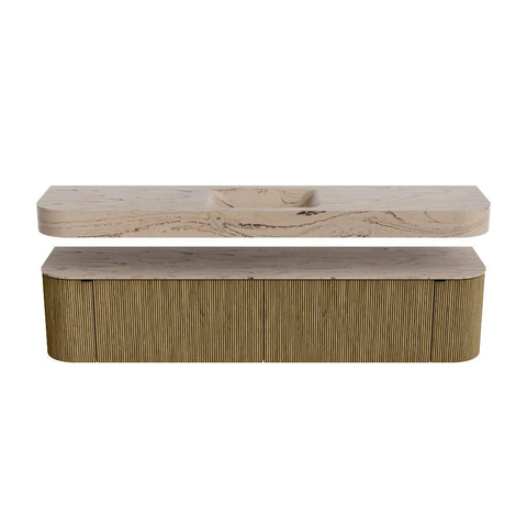 MONDIAZ THOR-DLUX 200cm meuble de salle de bains arrondi gauche + droite couleur Dusk avec 2 tiroirs et 2 portes. Vasque suspendue CLOUD Milieu 1 trou de robinet couleur Arena. SW1467075